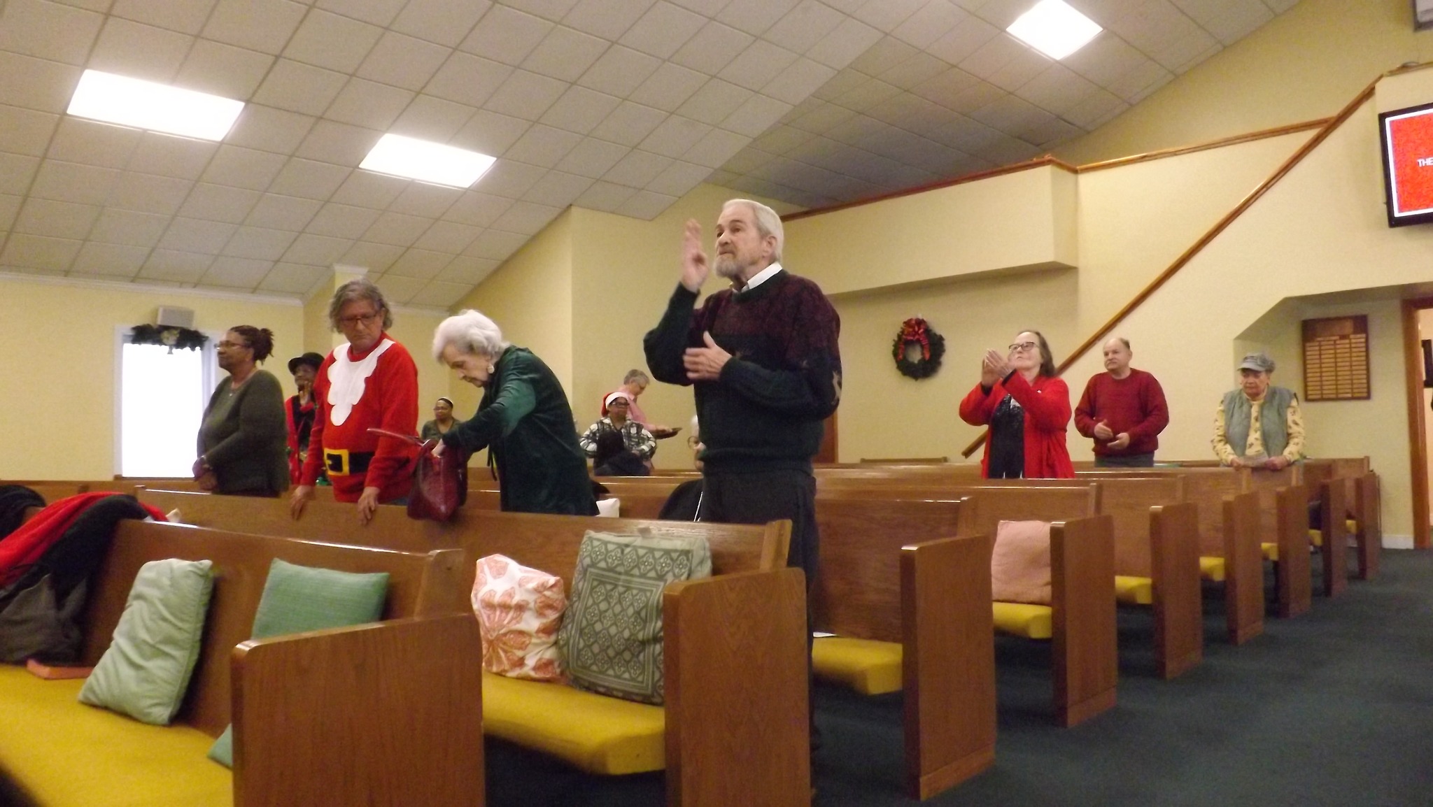 Congregation participating in service from the pews
